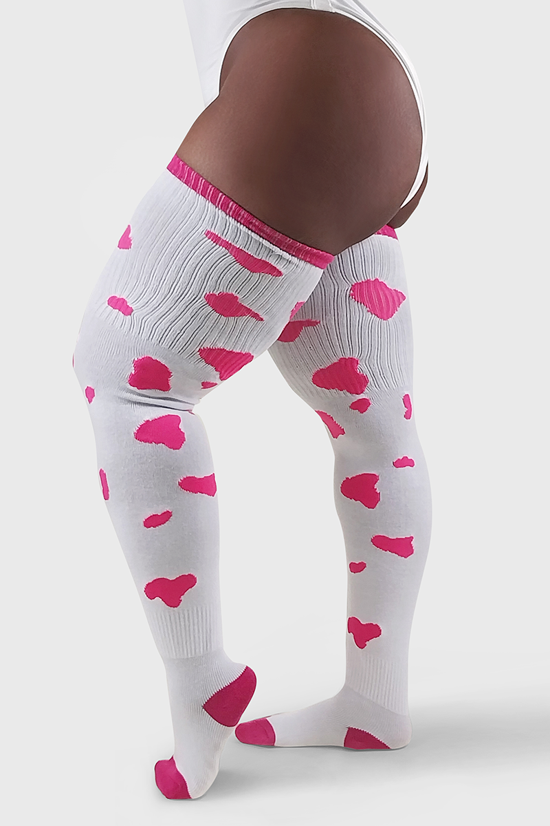 Thunda Tūbbies - Cow Print (White w/Neon Pink Spots)