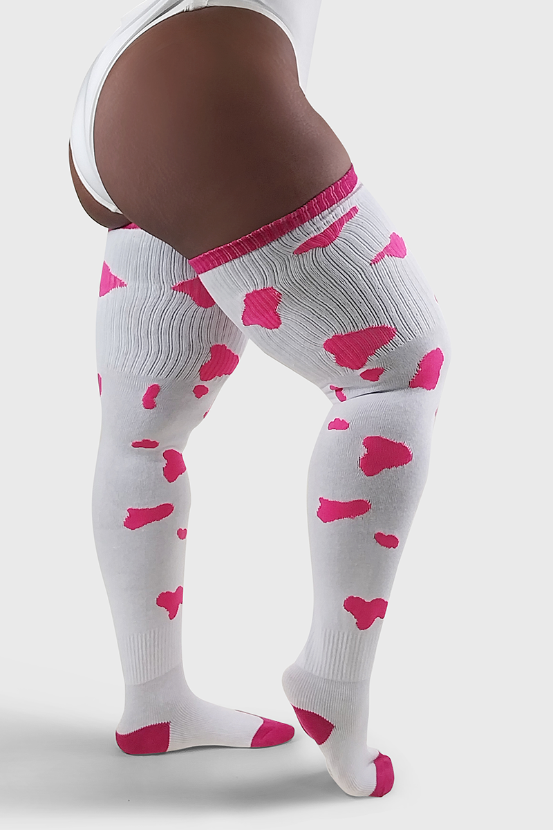 Thunda Tūbbies - Cow Print (White w/Neon Pink Spots)