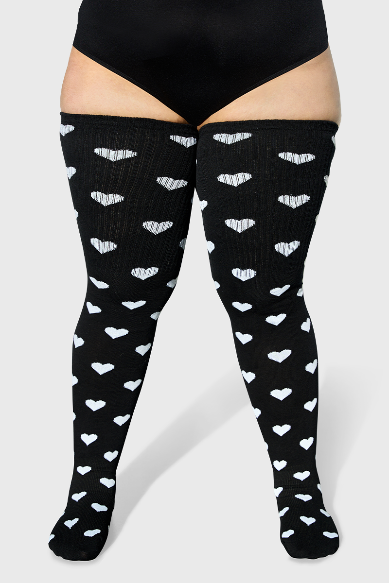 Black & White Sweetheart Thunda Tubbies High Socks | Thunda Thighs