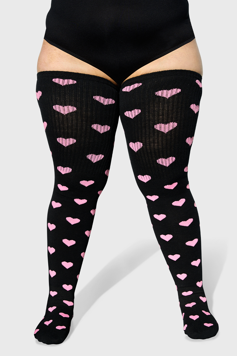 Black & Pink Sweetheart Thunda Tubbies High Socks | Thunda Thighs