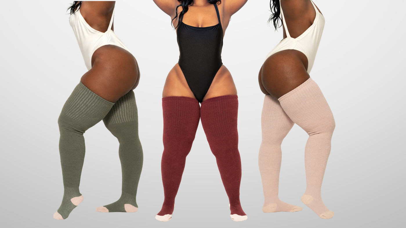 Thunda Thighs Plus Size Thigh High Socks, Over the Knee High Boot Stockings  Leg Warmers : : Clothing, Shoes & Accessories