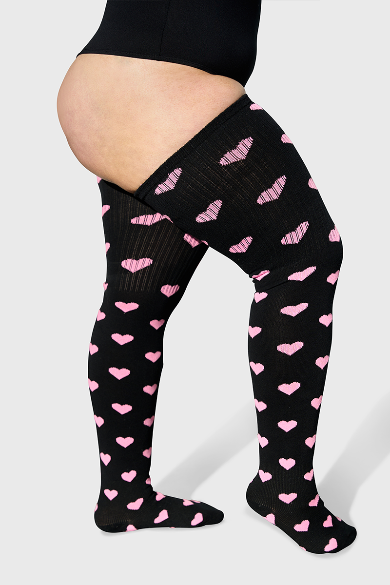 Black & Pink Sweetheart Thunda Tubbies High Socks | Thunda Thighs Black & Pink Sweetheart Thunda Tubbies High Socks | Thunda Thighs