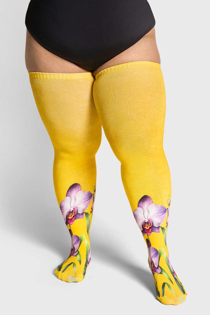 Thunda Bloom Lemon Rose Thigh High Socks | Thunda Thighs | Artisan