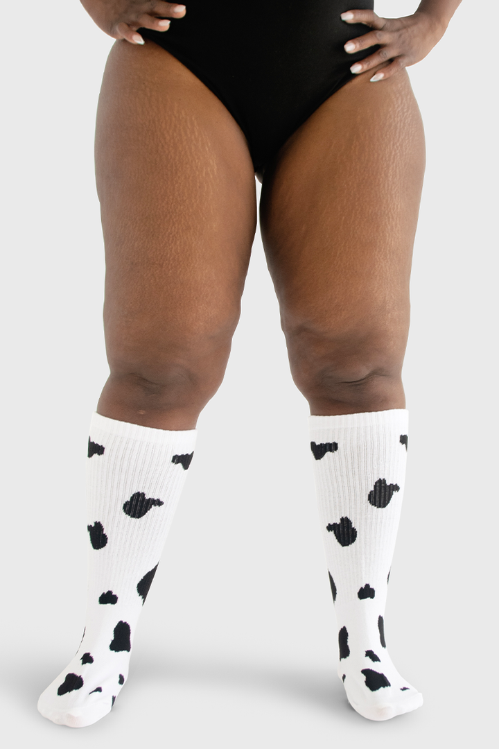 Under the Knee - Cow Print (White w/Black Spots)