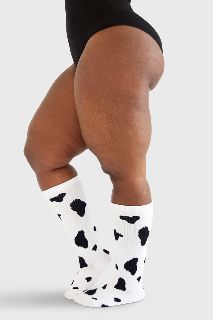 Under the Knee - Cow Print (White w/Black Spots)