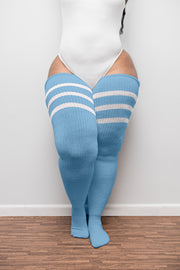Pastel Blue Striped Thigh Socks 