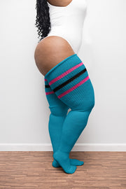 Blue Striped Thigh High Socks