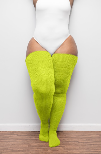 Neon Yellow Thigh High Socks 