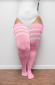 Pink Striped Thigh High Socks 