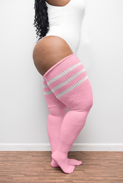 Pink Striped Thigh High Socks 